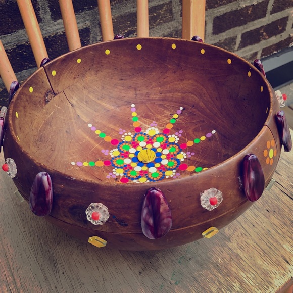 My Art!!! Upcyled Teak Bowl Stones Crystals Beads - Picture 2 of 9